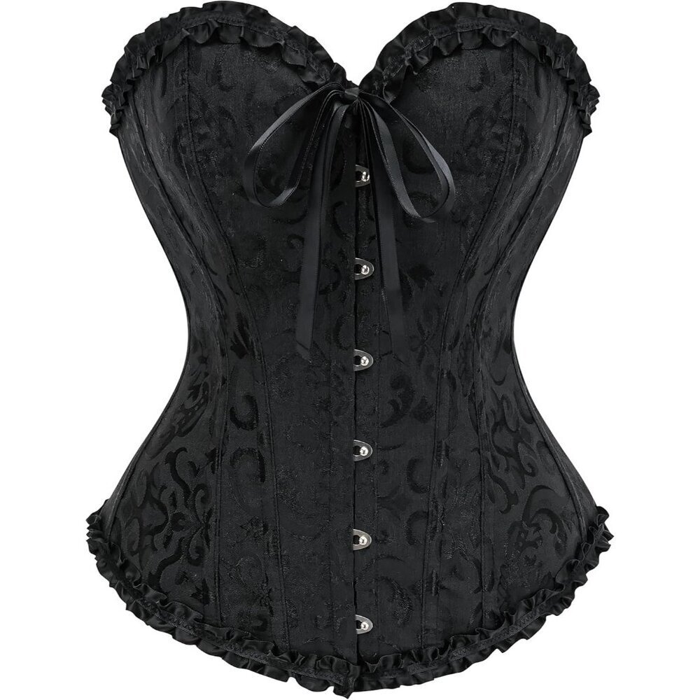 Women Corset Top Lace Up Waist Cincher Shapewear Lingerie Black Medium